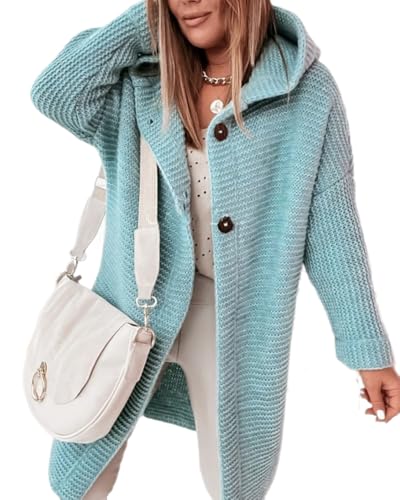 dalamirra Damen Cardigan Chunky Strickjacke mit Kapuze Winter Cardigan mit Knöpfen Lose Lange Ärmel Outwear Strickpullover Lange Pullover Warme Stricktops von dalamirra