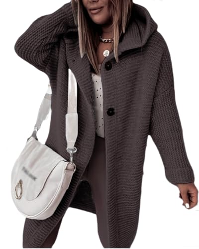 dalamirra Damen Cardigan Chunky Strickjacke mit Kapuze Winter Cardigan mit Knöpfen Lose Lange Ärmel Outwear Strickpullover Lange Pullover Warme Stricktops von dalamirra