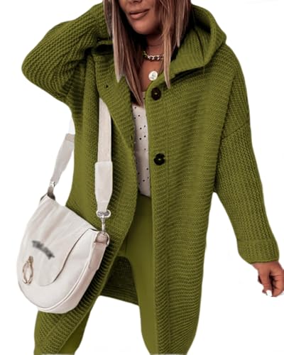 dalamirra Damen Cardigan Chunky Strickjacke mit Kapuze Winter Cardigan mit Knöpfen Lose Lange Ärmel Outwear Strickpullover Lange Pullover Warme Stricktops von dalamirra