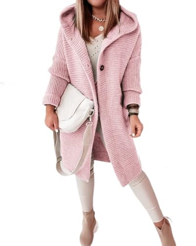 dalamirra Damen Cardigan Chunky Strickjacke mit Kapuze Winter Cardigan mit Knöpfen Lose Lange Ärmel Outwear Strickpullover Lange Pullover Warme Stricktops von dalamirra