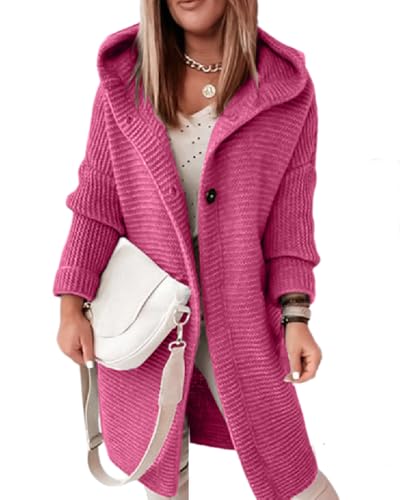 dalamirra Damen Cardigan Chunky Strickjacke mit Kapuze Winter Cardigan mit Knöpfen Lose Lange Ärmel Outwear Strickpullover Lange Pullover Warme Stricktops von dalamirra