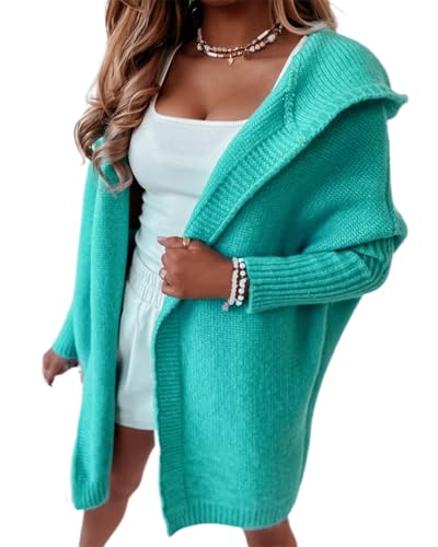 dalamirra Damen Cardigan Chunky Strickjacke mit Kapuze Winter Cardigan mit Knöpfen Lose lange Ärmel Outwear Strickpullover Lange Pullover Warme Stricktops von dalamirra