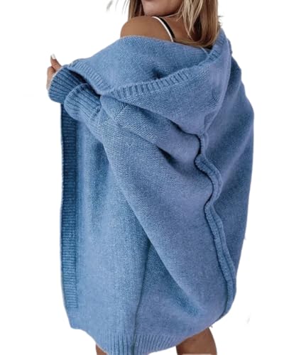 dalamirra Damen Cardigan Chunky Strickjacke mit Kapuze Winter Cardigan mit Knöpfen Lose lange Ärmel Outwear Strickpullover Lange Pullover Warme Stricktops von dalamirra