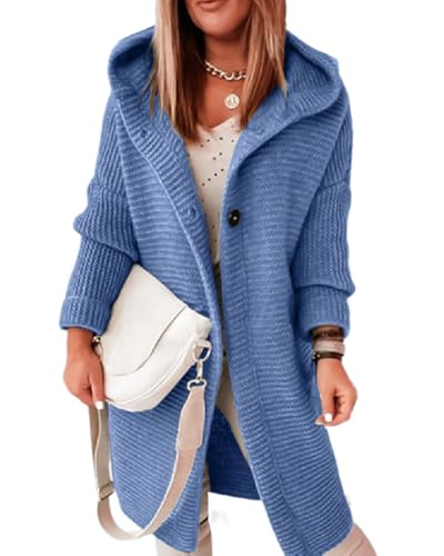 dalamirra Damen Cardigan Chunky Strickjacke mit Kapuze Winter Cardigan mit Knöpfen Lose Lange Ärmel Outwear Strickpullover Lange Pullover Warme Stricktops von dalamirra
