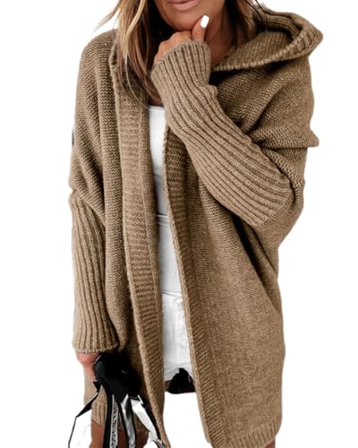 dalamirra Damen Cardigan Chunky Strickjacke mit Kapuze Winter Cardigan mit Knöpfen Lose lange Ärmel Outwear Strickpullover Lange Pullover Warme Stricktops von dalamirra