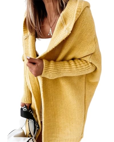 dalamirra Damen Cardigan Chunky Strickjacke mit Kapuze Winter Cardigan mit Knöpfen Lose lange Ärmel Outwear Strickpullover Lange Pullover Warme Stricktops von dalamirra