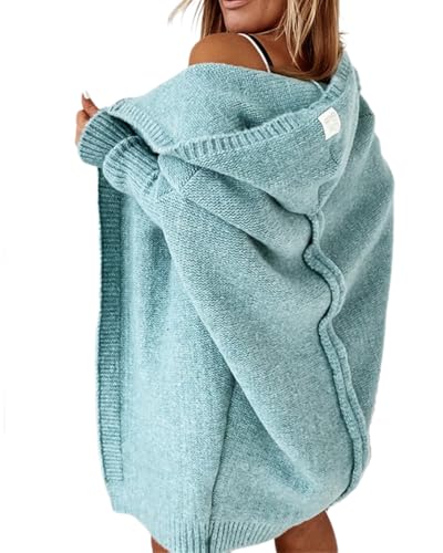 dalamirra Damen Cardigan Chunky Strickjacke mit Kapuze Winter Cardigan mit Knöpfen Lose lange Ärmel Outwear Strickpullover Lange Pullover Warme Stricktops von dalamirra