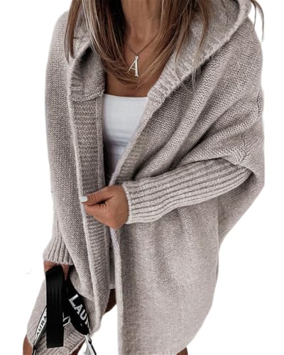 dalamirra Damen Cardigan Chunky Strickjacke mit Kapuze Winter Cardigan mit Knöpfen Lose lange Ärmel Outwear Strickpullover Lange Pullover Warme Stricktops von dalamirra
