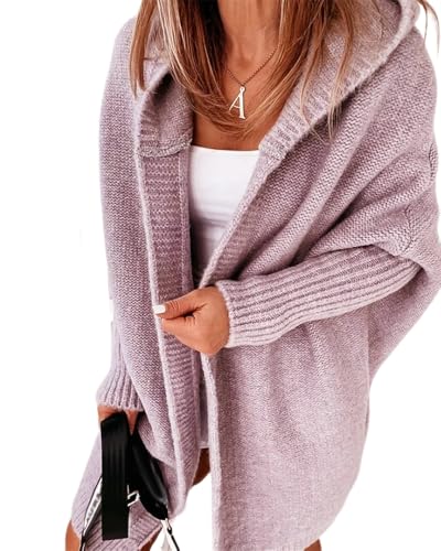 dalamirra Damen Cardigan Chunky Strickjacke mit Kapuze Winter Cardigan mit Knöpfen Lose lange Ärmel Outwear Strickpullover Lange Pullover Warme Stricktops von dalamirra