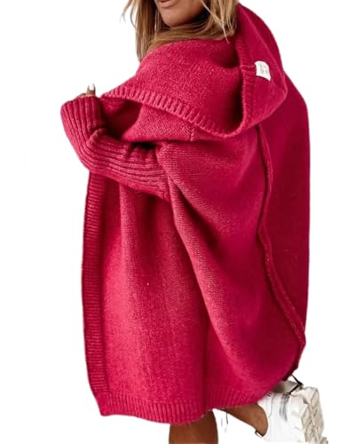 dalamirra Damen Cardigan Chunky Strickjacke mit Kapuze Winter Cardigan mit Knöpfen Lose lange Ärmel Outwear Strickpullover Lange Pullover Warme Stricktops von dalamirra