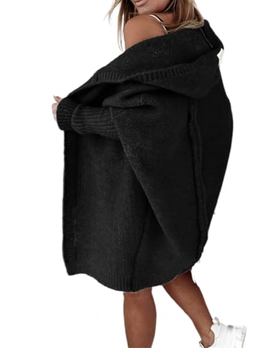 dalamirra Damen Cardigan Chunky Strickjacke mit Kapuze Winter Cardigan mit Knöpfen Lose lange Ärmel Outwear Strickpullover Lange Pullover Warme Stricktops von dalamirra