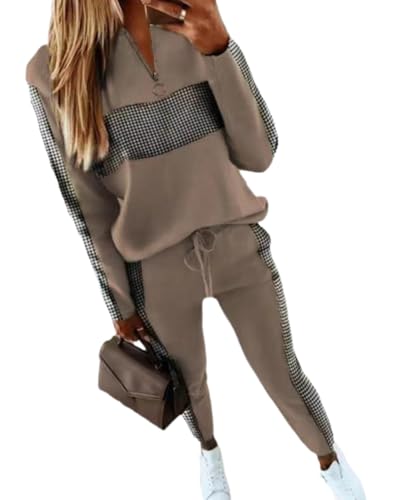 dalamirra Damen Casual Jogging Anzug Hosenanzug Bequemer Trainingsanzug Farbblock Sweatshirt mit Jogging Bottoms 2-teiliger Langarm Freizeitanzug Frauen Set Outfit Sport Anzug Mode Sportswear von dalamirra