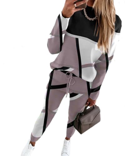 dalamirra Damen Casual Jogging Anzug Hosenanzug Bequemer Trainingsanzug Farbblock Sweatshirt mit Jogging Bottoms 2-teiliger Langarm Freizeitanzug Frauen Set Outfit Sport Anzug Mode Sportswear von dalamirra