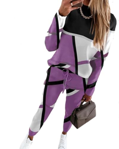 dalamirra Damen Casual Jogging Anzug Hosenanzug Bequemer Trainingsanzug Farbblock Sweatshirt mit Jogging Bottoms 2-teiliger Langarm Freizeitanzug Frauen Set Outfit Sport Anzug Mode Sportswear von dalamirra