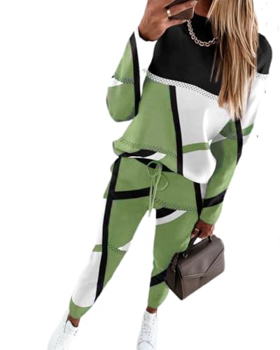 dalamirra Damen Casual Jogging Anzug Hosenanzug Bequemer Trainingsanzug Farbblock Sweatshirt mit Jogging Bottoms 2-teiliger Langarm Freizeitanzug Frauen Set Outfit Sport Anzug Mode Sportswear von dalamirra