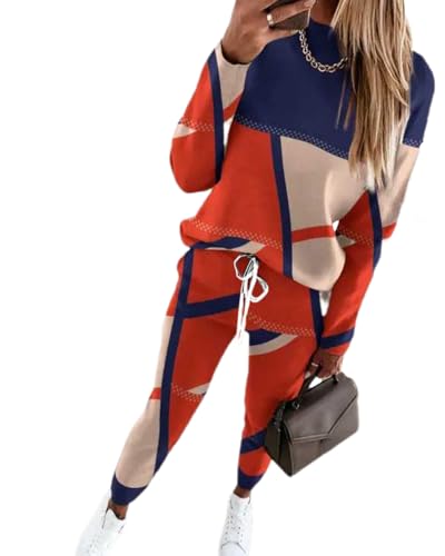 dalamirra Damen Casual Jogging Anzug Hosenanzug Bequemer Trainingsanzug Farbblock Sweatshirt mit Jogging Bottoms 2-teiliger Langarm Freizeitanzug Frauen Set Outfit Sport Anzug Mode Sportswear von dalamirra