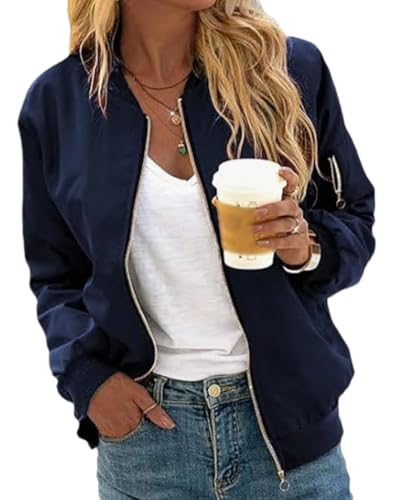 dalamirra Damen Casual Pilot Jacke Langarm Outwear Zip Up Solid Leichter Mantel Herbst Frühling College Jacke Kurze Blouson Jacke Leichte Flugjacke von dalamirra