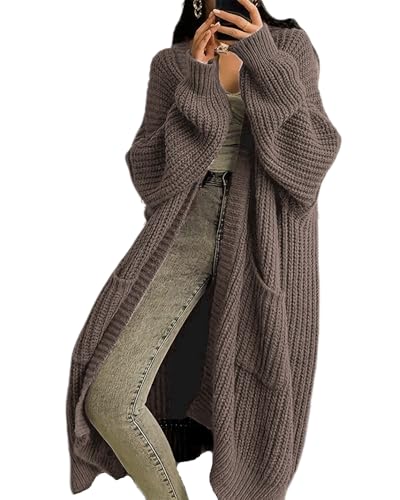 dalamirra Damen Elegante Herbst Winter Offene Front Langärmel Chunky Stricken Cardigan Casual Mantel mit Taschen von dalamirra