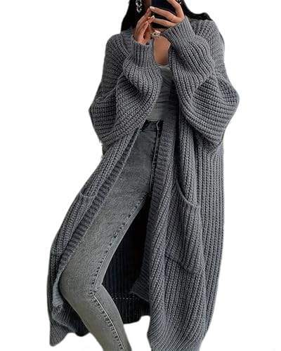 dalamirra Damen Elegante Herbst Winter Offene Front Langärmel Chunky Stricken Cardigan Casual Mantel mit Taschen von dalamirra
