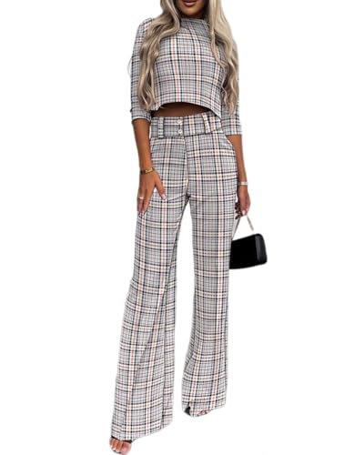 dalamirra Damen Elegante Zweiteilige Outfit Hosenanzug Frühling Sommer Freizeit Anzug 3/4 Ärmel Top und hohe Taille Hosen Rundhalsausschnitt Plain Loungewear Streetwear 2-teilige Outfits Set von dalamirra