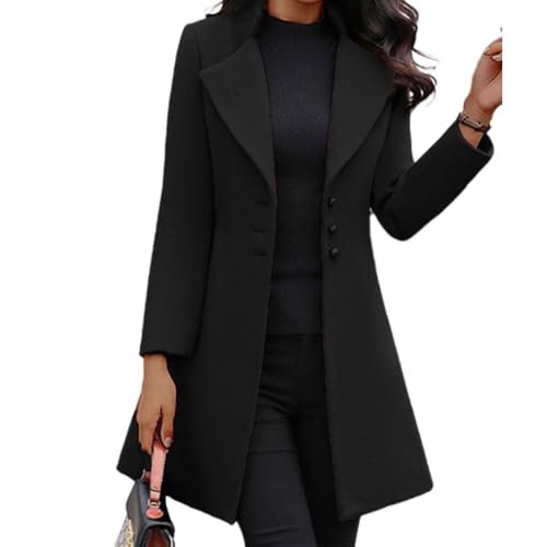 dalamirra Damen Frühling Herbst Blazer Wolle Mantel Lange Warme Cross Country Jacke Mit Knöpfen Plain Büro Slim Fit Revers Outwear von dalamirra