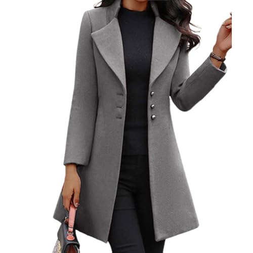 dalamirra Damen Frühling Herbst Blazer Wolle Mantel Lange Warme Cross Country Jacke Mit Knöpfen Plain Büro Slim Fit Revers Outwear von dalamirra