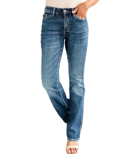 dalamirra Damen Hohe Taille Stretch Hosen Casual Flared Plain Gewaschen Gerade Bein Jeans von dalamirra