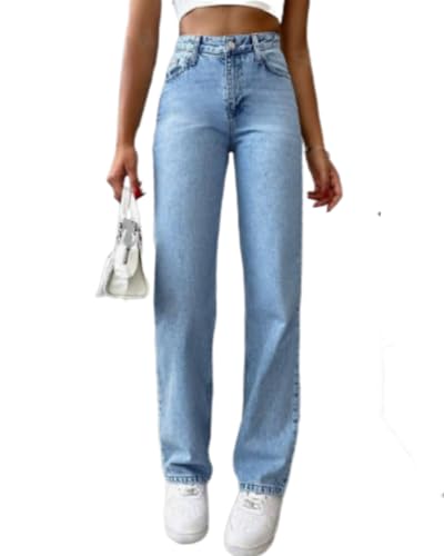 dalamirra Damen Jeans Casual Hosen Hohe Taille Jeans Breites Bein Stretch Elegante Hosen Jeans Loose Casual Hosen Streetwear Gerade Jeans Hosen Weites Bein Denim Hosen von dalamirra