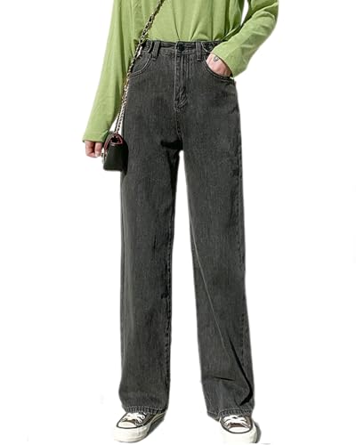 dalamirra Damen Jeans Freizeithose Y3K Stil High Waisted Jeans Weites Bein Elastische Elegante Hose Jeans Retro lose Freizeithose Street Wear Gerade Bein Jeans Weites Bein Jeanshose von dalamirra
