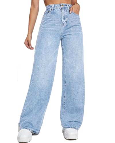 dalamirra Damen Jeans High Waisted Weiche Elastische Gerade Bein Denim Hose Lose Casual Weite Denim Hose von dalamirra