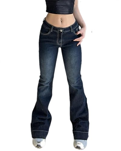 dalamirra Damen Jeans Skinny Flared Fit Niedrige Taille Washed Denim Stretch Casual Hosen Flared Casual Y2K Retro Streetwear Bootcut von dalamirra