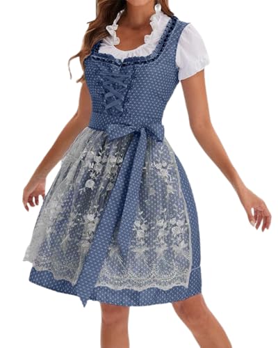 dalamirra Damen Karneval Party Oktoberfest Kleider Traditionelles Kostüm Mode Midi Dirndl Kleid mit Schürze von dalamirra