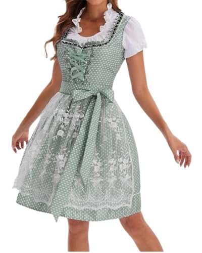 dalamirra Damen Karneval Party Oktoberfest Kleider Traditionelles Kostüm Mode Midi Dirndl Kleid mit Schürze von dalamirra
