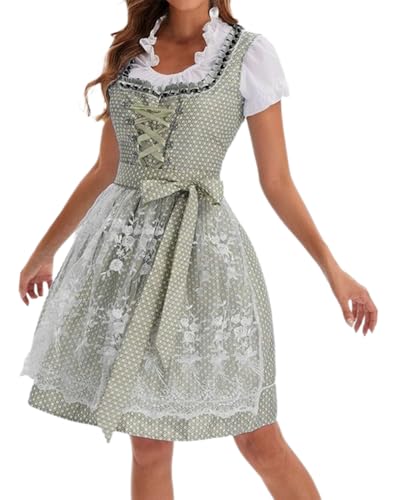 dalamirra Damen Karneval Party Oktoberfest Kleider Traditionelles Kostüm Mode Midi Dirndl Kleid mit Schürze von dalamirra