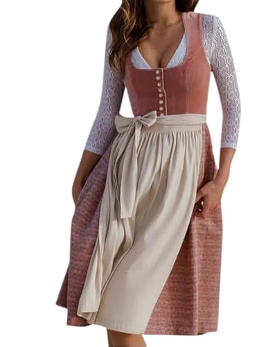 dalamirra Damen Karneval Party Oktoberfest Kleider Traditionelles Kostüm Mode Midi Dirndl Kleid mit Schürze von dalamirra