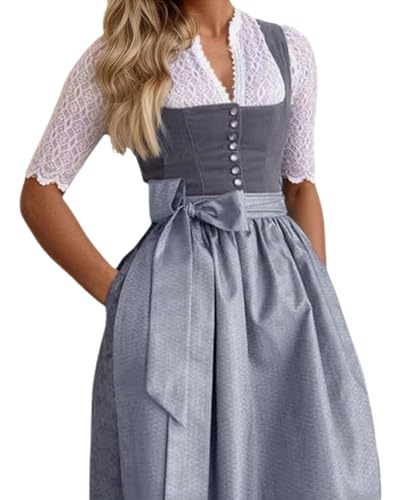 dalamirra Damen Karneval Party Oktoberfest Kleider Traditionelles Kostüm Mode Midi Dirndl Kleid mit Schürze von dalamirra