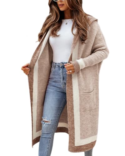 dalamirra Damen Long Cardigan Mit Kapuze Winter Chunky Strickjacke Mit Tasche Frühling Herbst Warme Oberbekleidung Winter Lose Mäntel von dalamirra