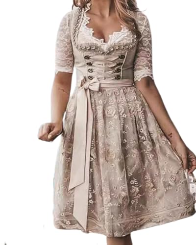 dalamirra Damen Mode Karneval Party Oktoberfest Traditionelles Kostüm Midi Dirndl Kleid von dalamirra