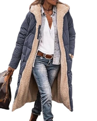 dalamirra Damen Reversible Sherpa Fleece Lange Puffer Mantel mit Kapuze Dickere Steppjacke Damen Oberbekleidung Warme Winterjacke Winter Steppjacke von dalamirra