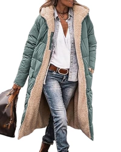 dalamirra Damen Reversible Sherpa Fleece Lange Puffer Mantel mit Kapuze Dickere Steppjacke Damen Oberbekleidung Warme Winterjacke Winter Steppjacke von dalamirra