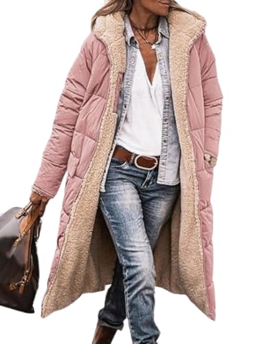 dalamirra Damen Reversible Sherpa Fleece Lange Puffer Mantel mit Kapuze Dickere Steppjacke Damen Oberbekleidung Warme Winterjacke Winter Steppjacke von dalamirra