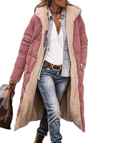 dalamirra Damen Reversible Sherpa Fleece Lange Puffer Mantel mit Kapuze Dickere Steppjacke Damen Oberbekleidung Warme Winterjacke Winter Steppjacke von dalamirra