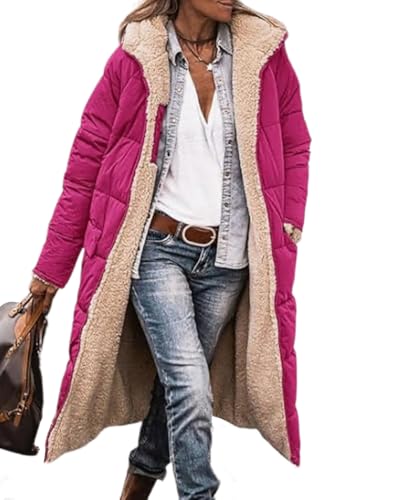 dalamirra Damen Reversible Sherpa Fleece Lange Puffer Mantel mit Kapuze Dickere Steppjacke Damen Oberbekleidung Warme Winterjacke Winter Steppjacke von dalamirra
