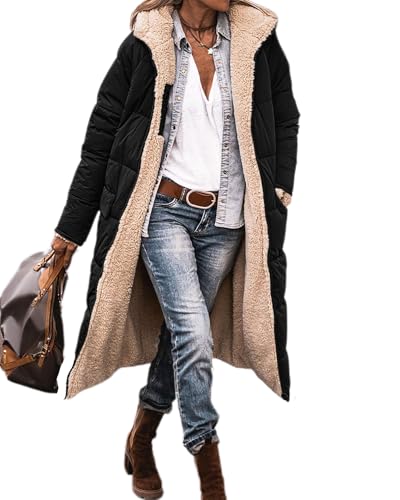 dalamirra Damen Reversible Sherpa Fleece Lange Puffer Mantel mit Kapuze Dickere Steppjacke Damen Oberbekleidung Warme Winterjacke Winter Steppjacke von dalamirra