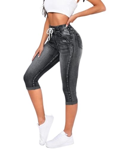 dalamirra Damen Sommer Capri Jeans Hohe Taille Kurze Skinny Ripped elastische Denim Hose von dalamirra