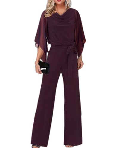 dalamirra Damen Sommer Overall Lange Strampler Wide Leg Playsuit Elegante Outfits Party Festliche Jumpsuit Spitze Ärmel Hosenanzug Playsuit von dalamirra