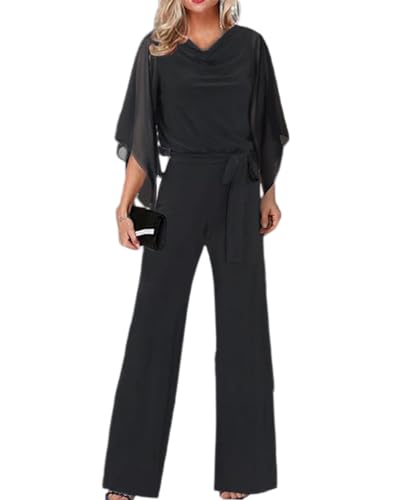 dalamirra Damen Sommer Overall Lange Strampler Wide Leg Playsuit Elegante Outfits Party Festliche Jumpsuit Spitze Ärmel Hosenanzug Playsuit von dalamirra