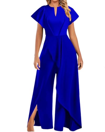 dalamirra Damen Sommer Overall Lange Strampler Wide Leg Playsuit Elegante Outfits Party Festliche Jumpsuit Spitze Ärmel Hosenanzug Playsuit von dalamirra