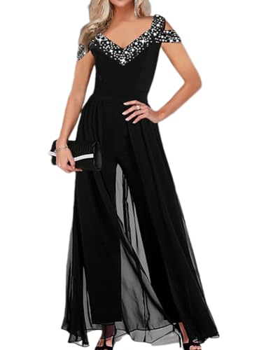 dalamirra Damen Sommer Overall Lange Strampler Wide Leg Playsuit Elegante Outfits Party Festliche Jumpsuit Spitze Ärmel Hosenanzug Playsuit von dalamirra