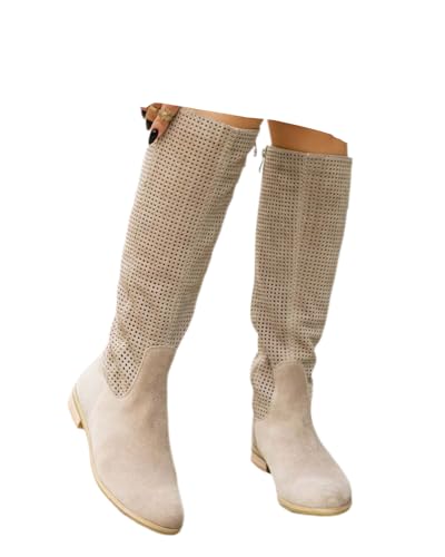 dalamirra Damen Stiefel Western Style Wildleder Cowboystiefel Lochmuster Bohemian Chic Sommerstiefel von dalamirra